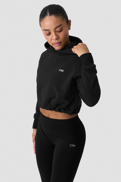 Adjustable Cropped Hoodie Black Wmn | ICIW