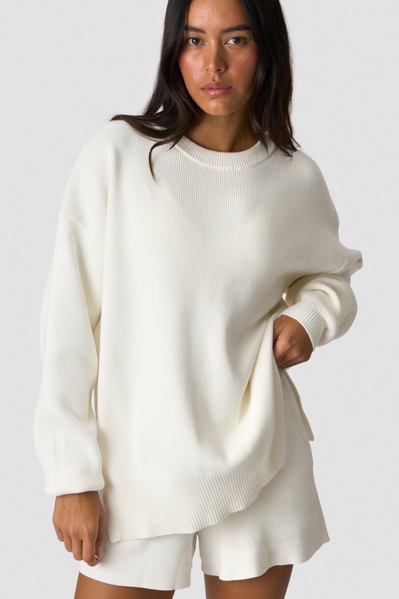 Soft Knit Oversized Crewneck White - afbeelding 1