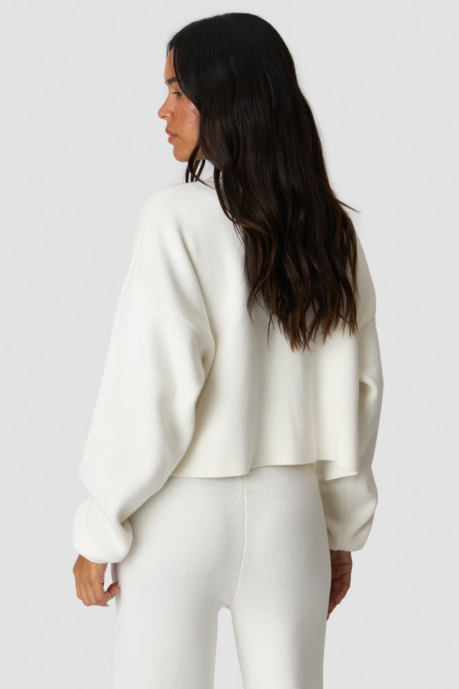 Soft Knit Oversized Cropped Crewneck White