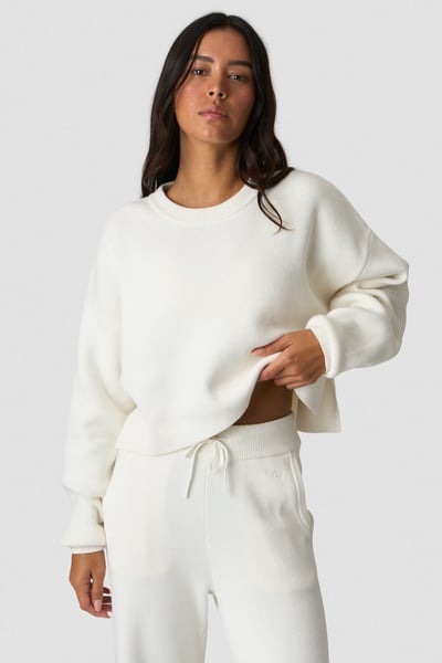 Soft Knit Oversized Cropped Crewneck White - undefined
