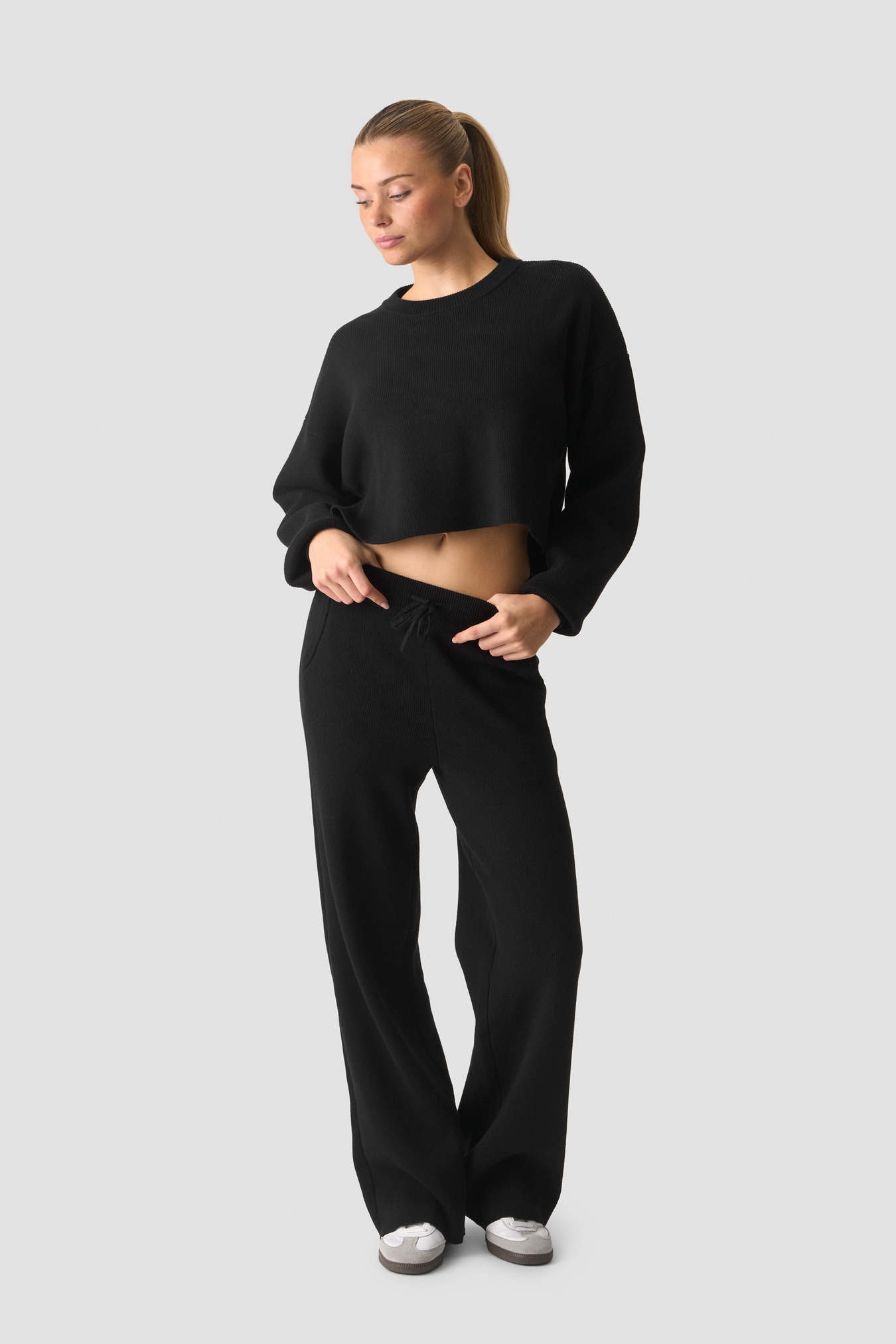 Soft Knit Oversized Cropped Crewneck Black - image 3