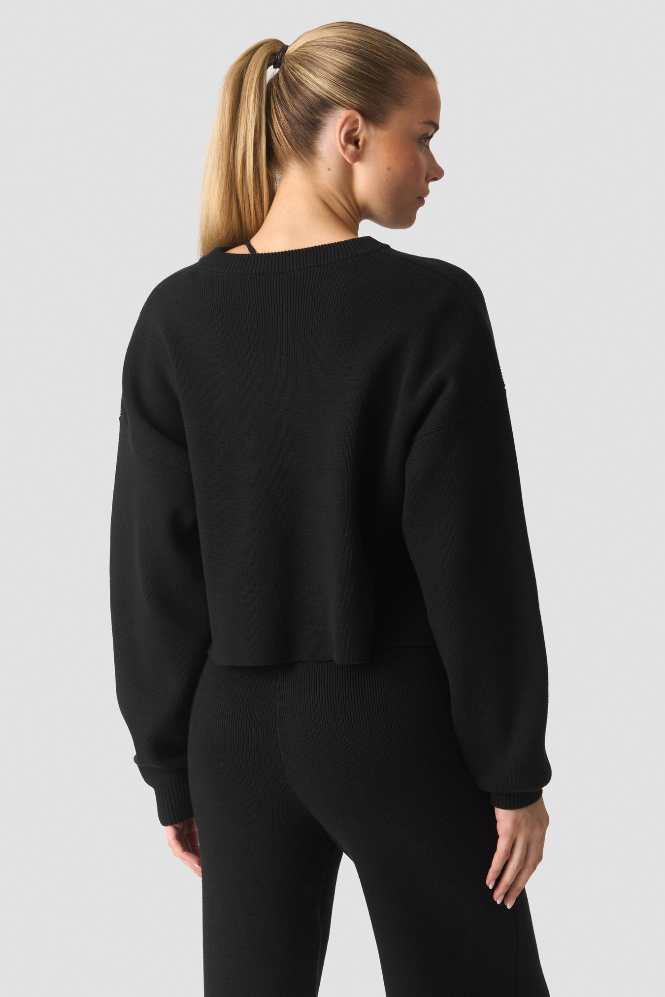 Soft Knit Oversized Cropped Crewneck Black - image 1