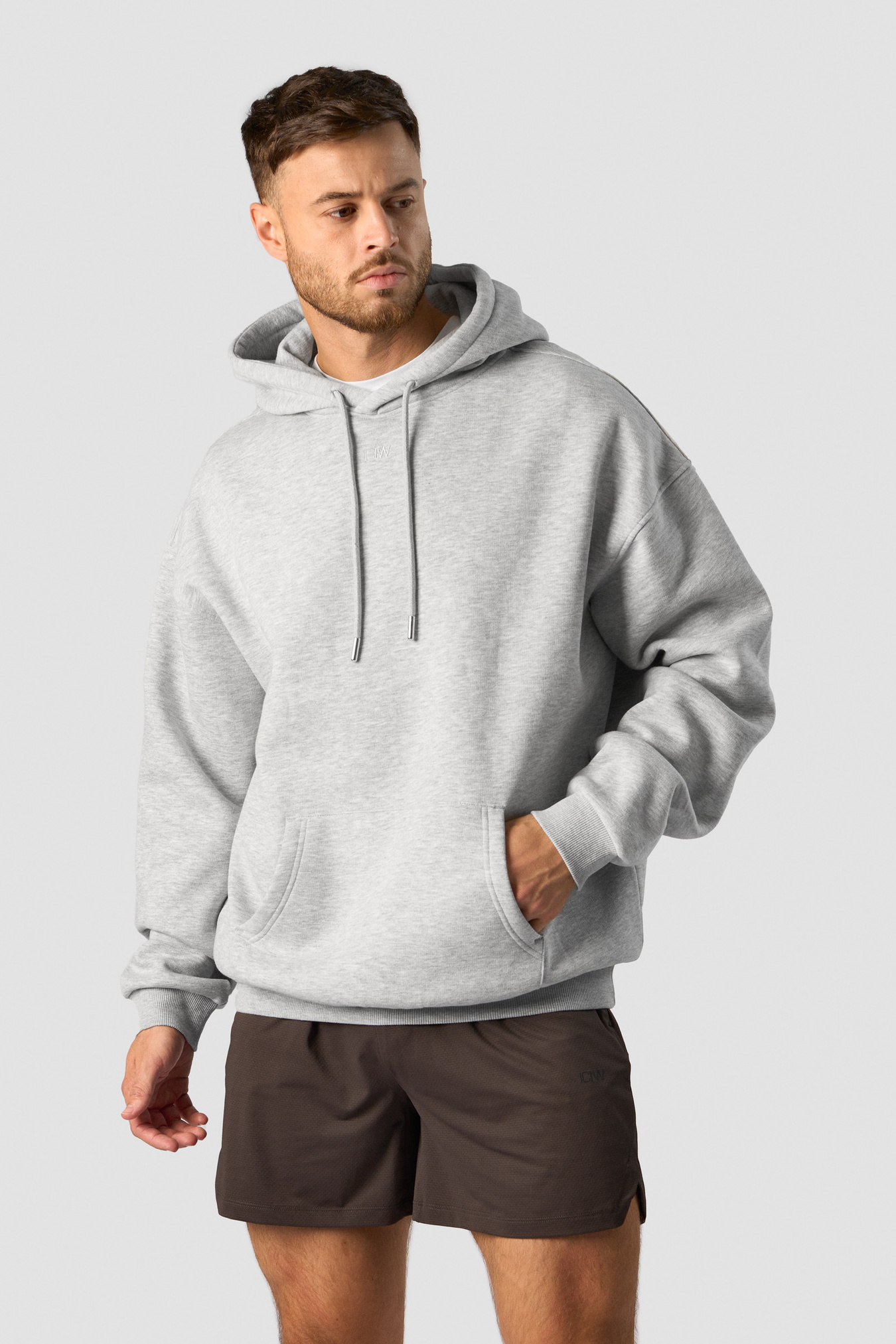 Everyday Relaxed Hoodie Center Logo Men Light Grey Melange - Bild 1
