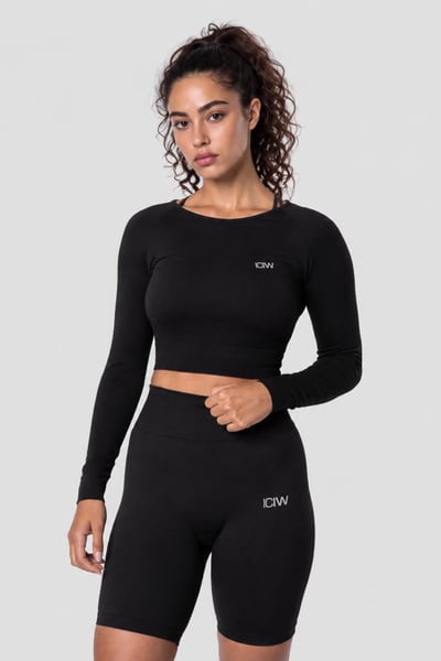 Define Seamless LS Crop Top Black - Zwart