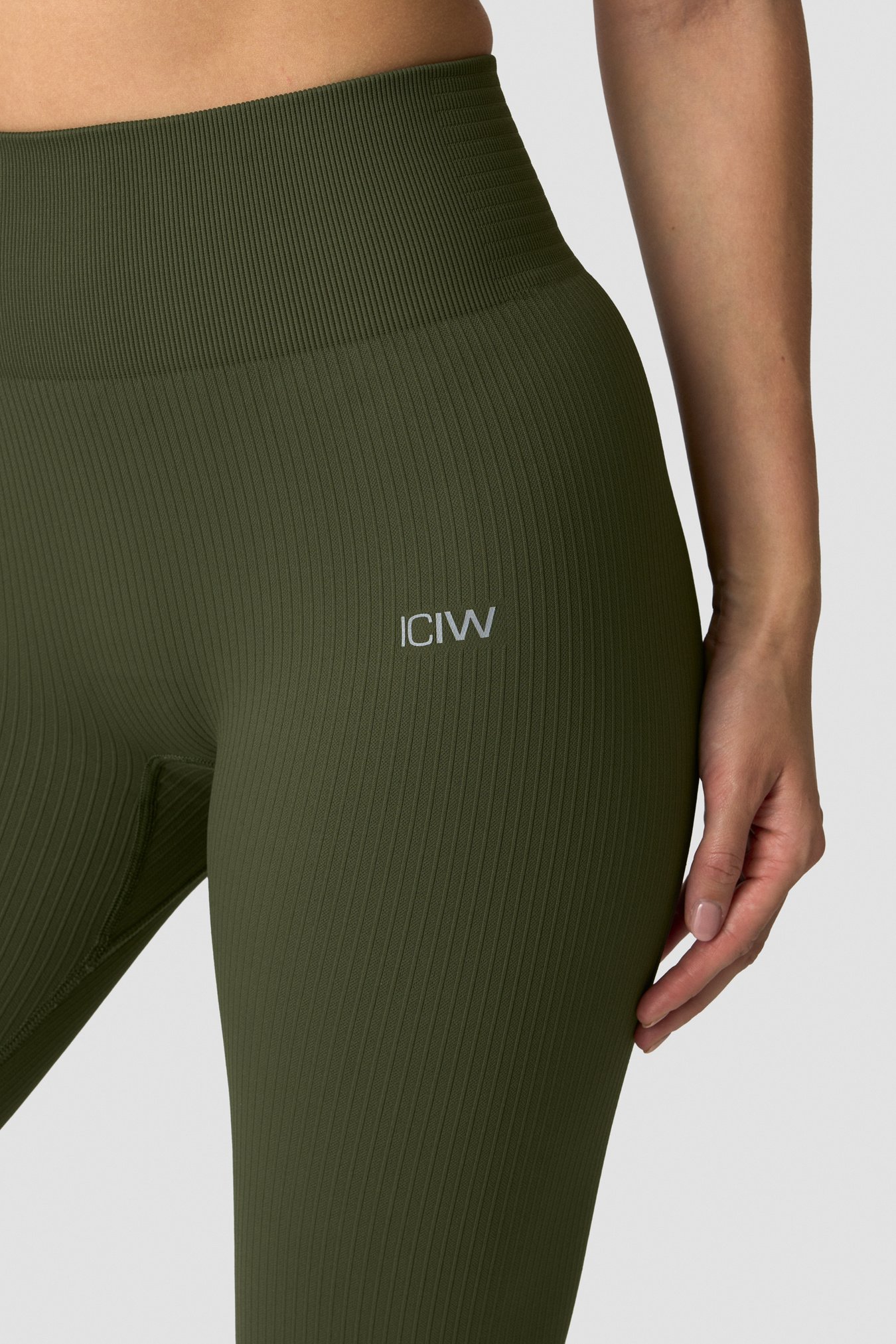 Ribbed Define Seamless Tights Dark Khaki Green - image 2