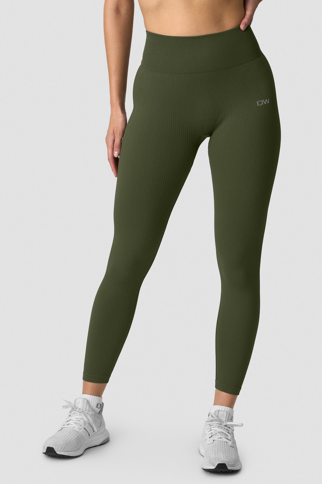 Ribbed Define Seamless Tights Dark Khaki Green - image 0