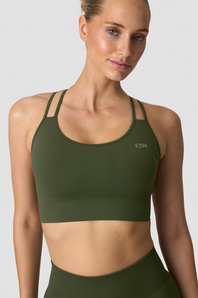 Ribbed Define Seamless Sports Bra Dark Khaki Green - undefined