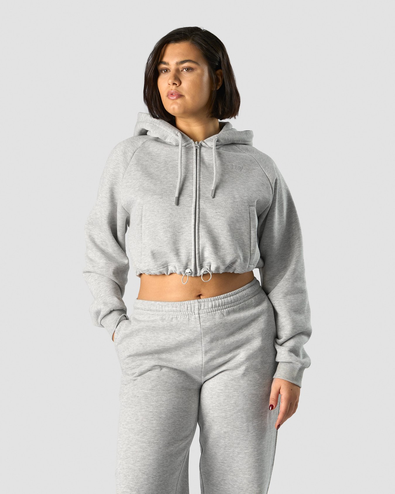 Everyday Cropped Zip Hoodie Wmn Light Grey Melange - afbeelding 5