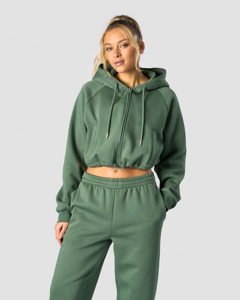 Everyday Cropped Zip Hoodie Wmn Dark Green - undefined