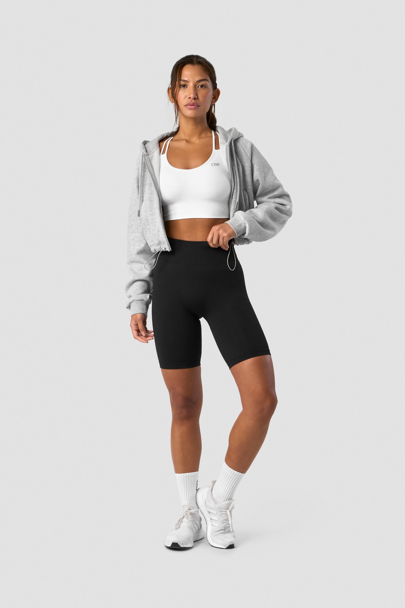 Everyday Cropped Zip Hoodie Wmn Light Grey Melange - afbeelding 3