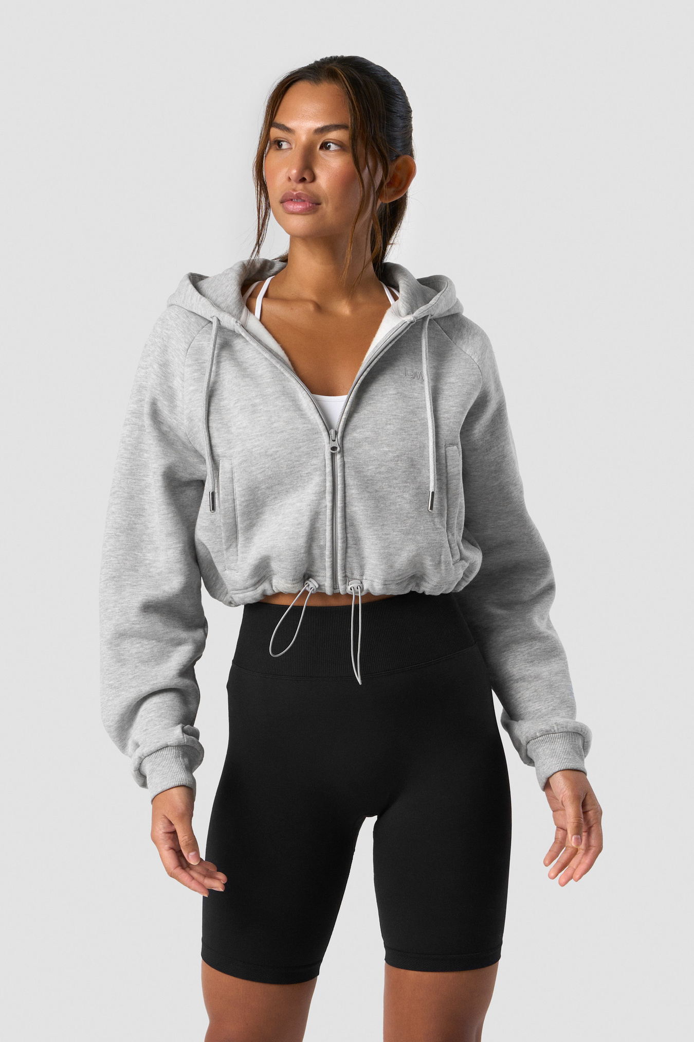 Everyday Cropped Zip Hoodie Wmn Light Grey Melange - afbeelding 0
