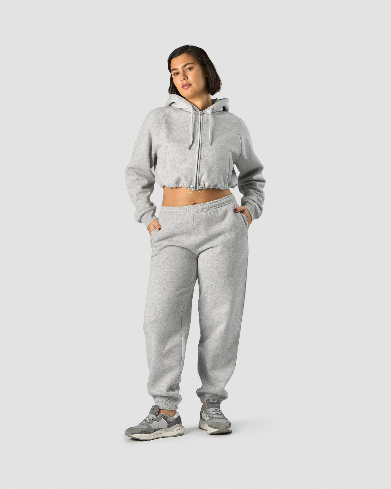 Everyday Cropped Zip Hoodie Wmn Light Grey Melange - afbeelding 7