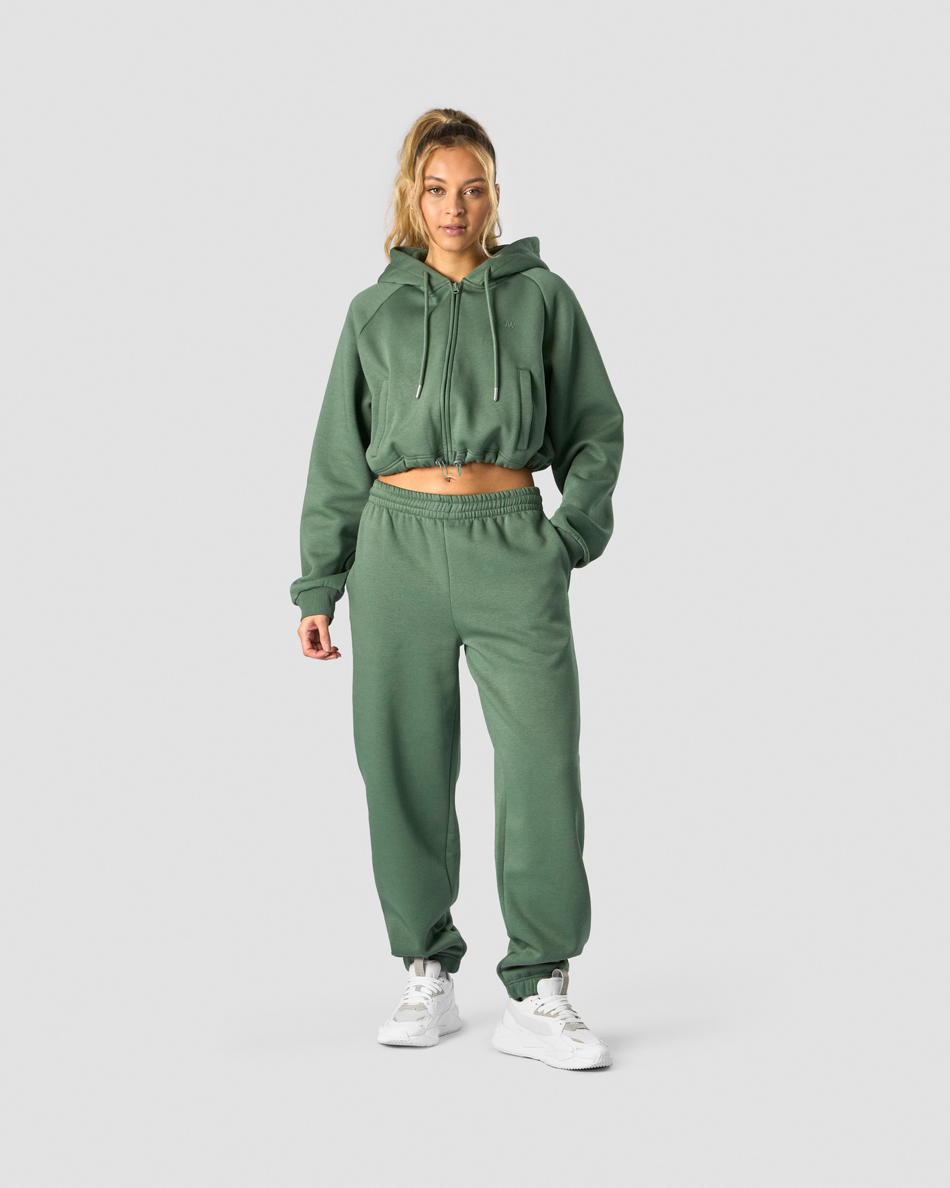 Everyday Cropped Zip Hoodie Wmn Dark Green - imagen 3