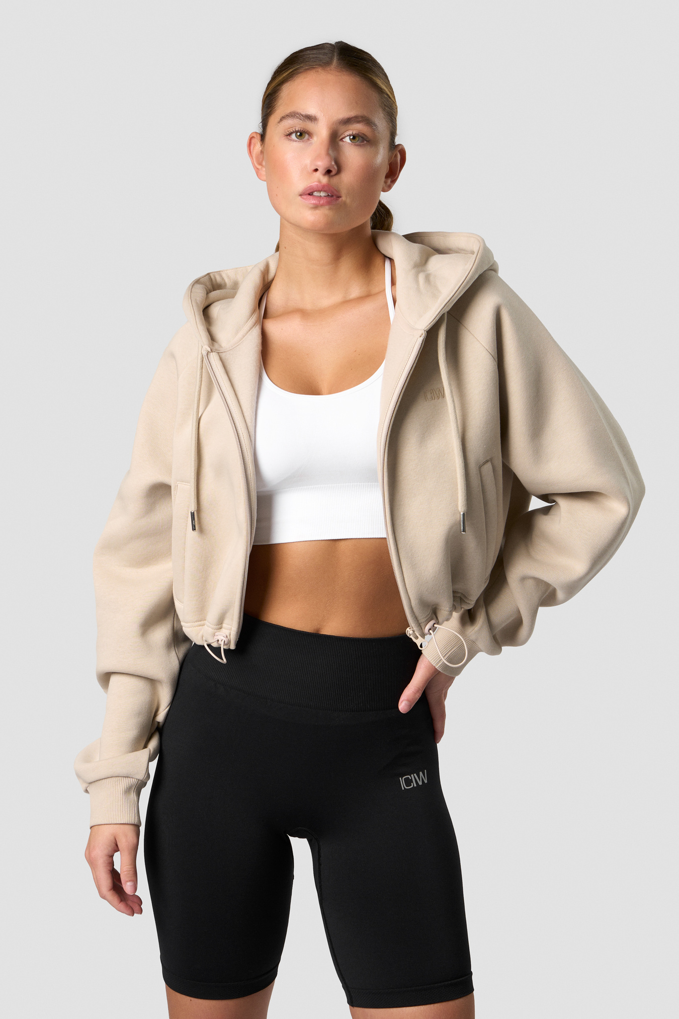 Everyday Cropped Zip Hoodie Wmn Beige - Bild 3