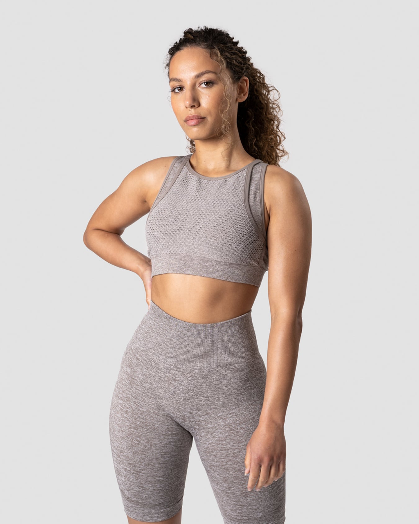 Queen Mesh Icon Sports Bra Khaki Melange - kuva 1