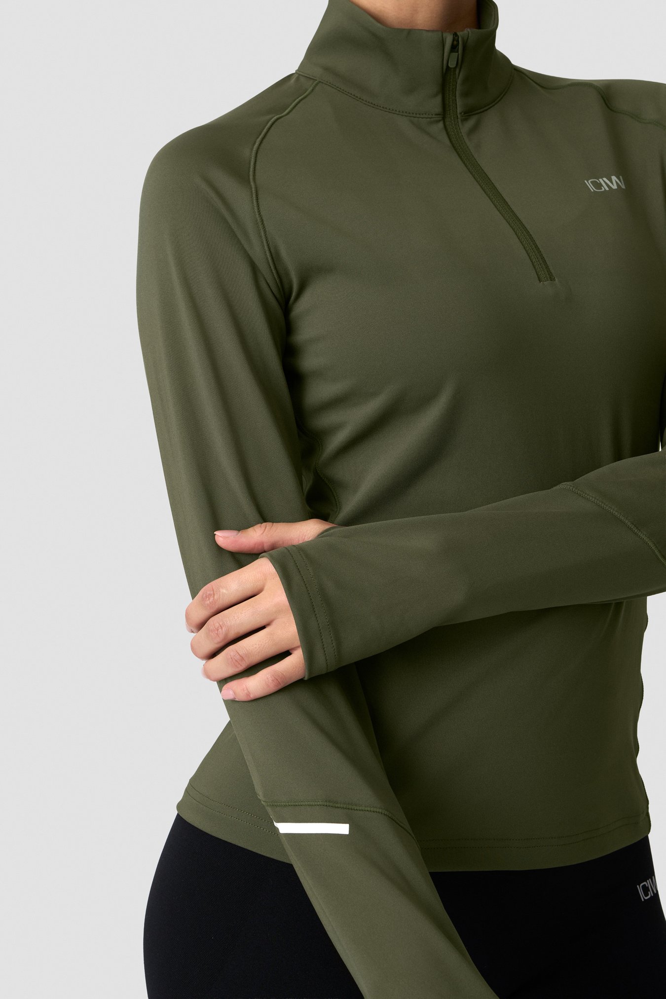 Everyday Long Sleeve 1/4 Stripe Zipper Dark Khaki Green - bild 2