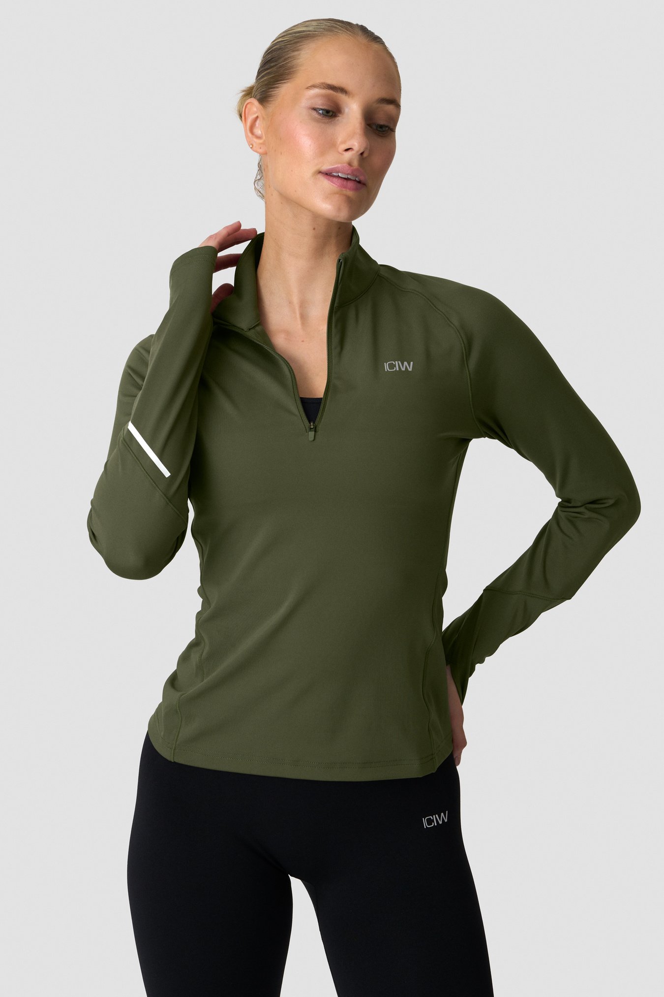 Everyday Long Sleeve 1/4 Stripe Zipper Dark Khaki Green - bild 0