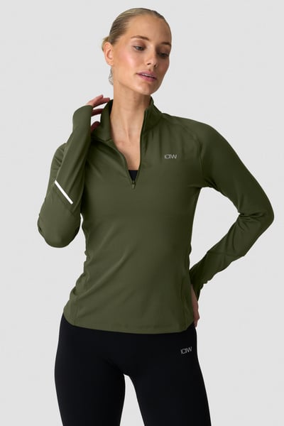 Everyday Long Sleeve 1/4 Stripe Zipper Dark Khaki Green - undefined