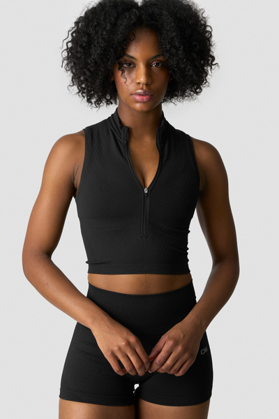 Ignite Seamless 1/2 Zip Cropped Tank Top Black | ICIW