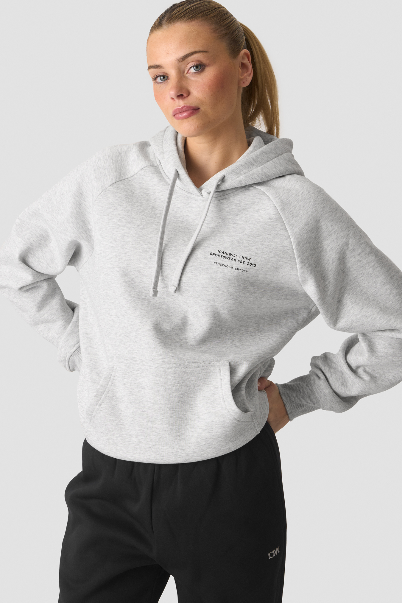 Everyday Hoodie Print W Light Grey Melange - afbeelding 1