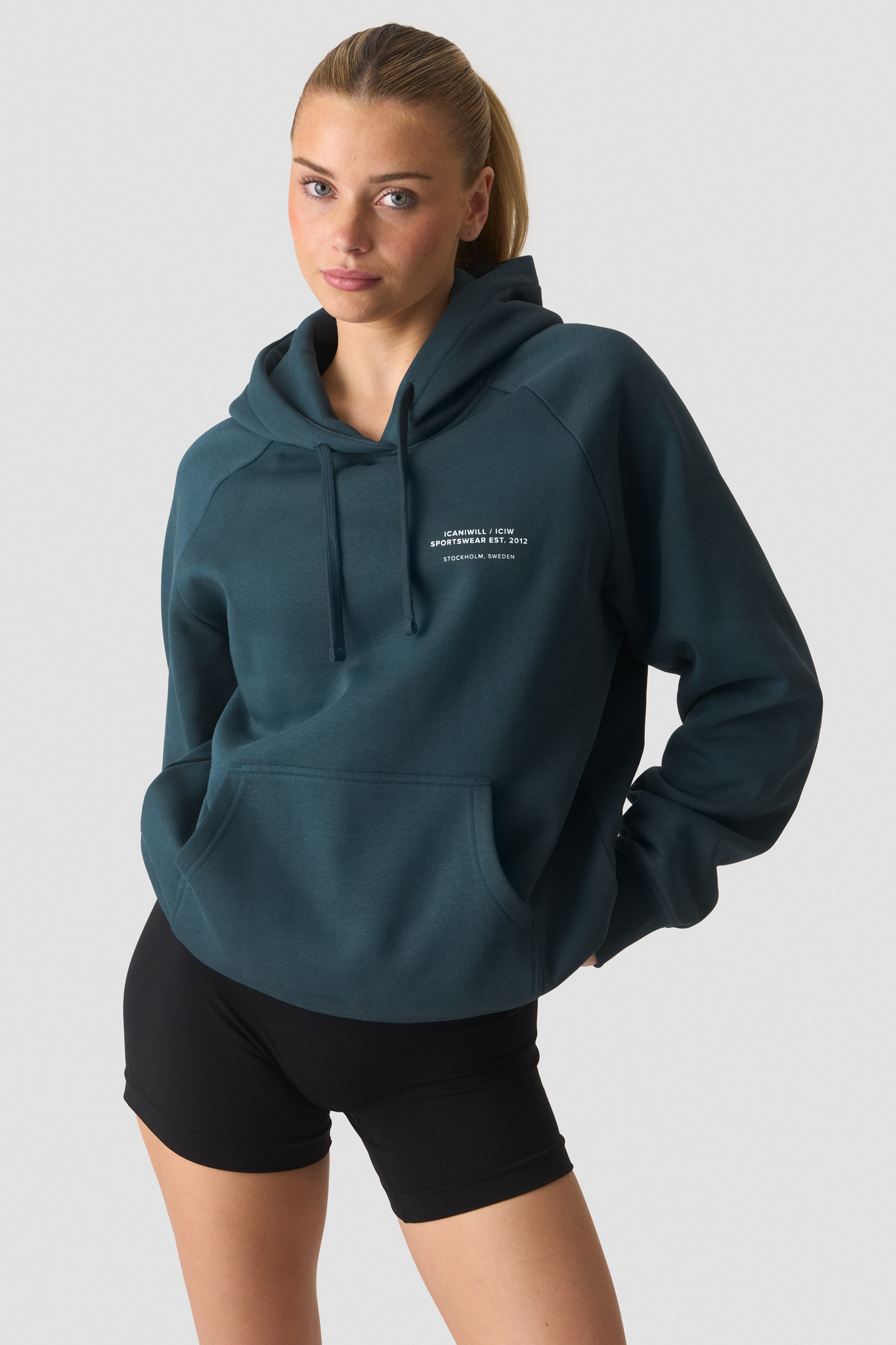 Everyday Hoodie Print W Dark Dusty Teal - afbeelding 1