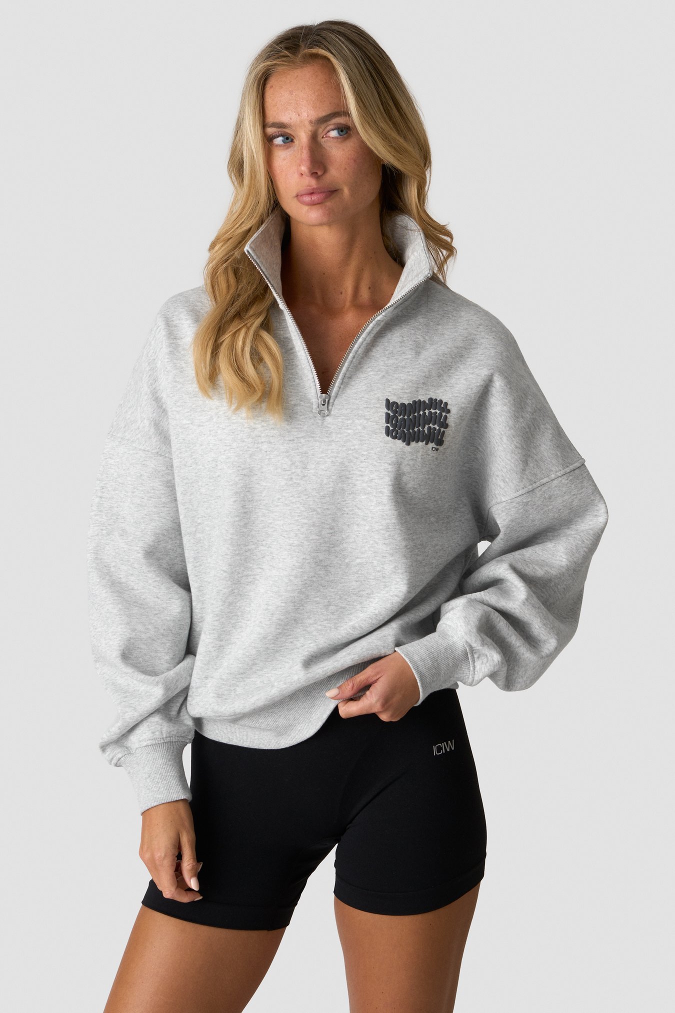 Everyday 1/4 Zip Crewneck Print Light Grey Melange - Bild 0