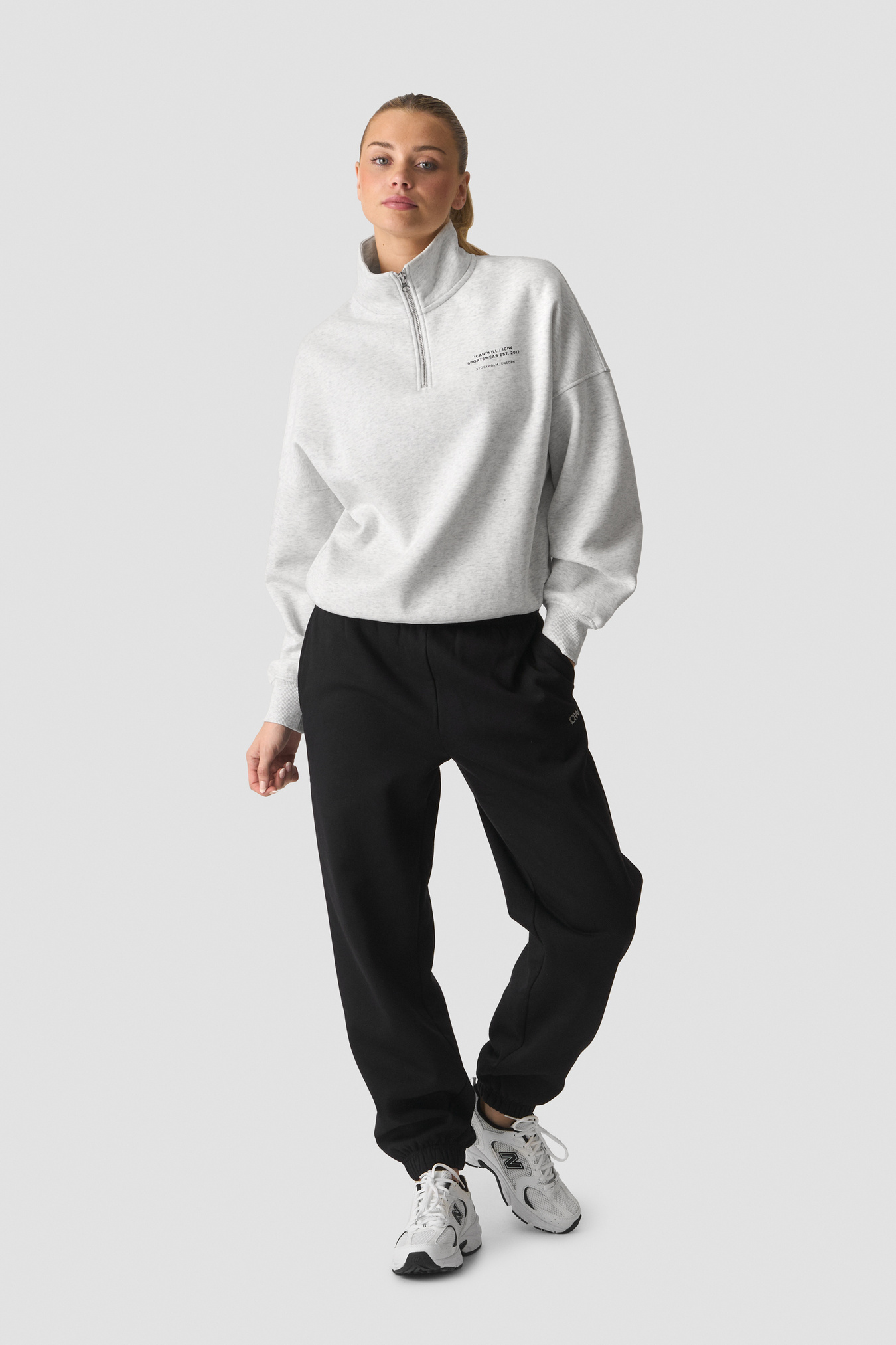 Everyday 1/4 Zip Crewneck Print White Melange - image 4