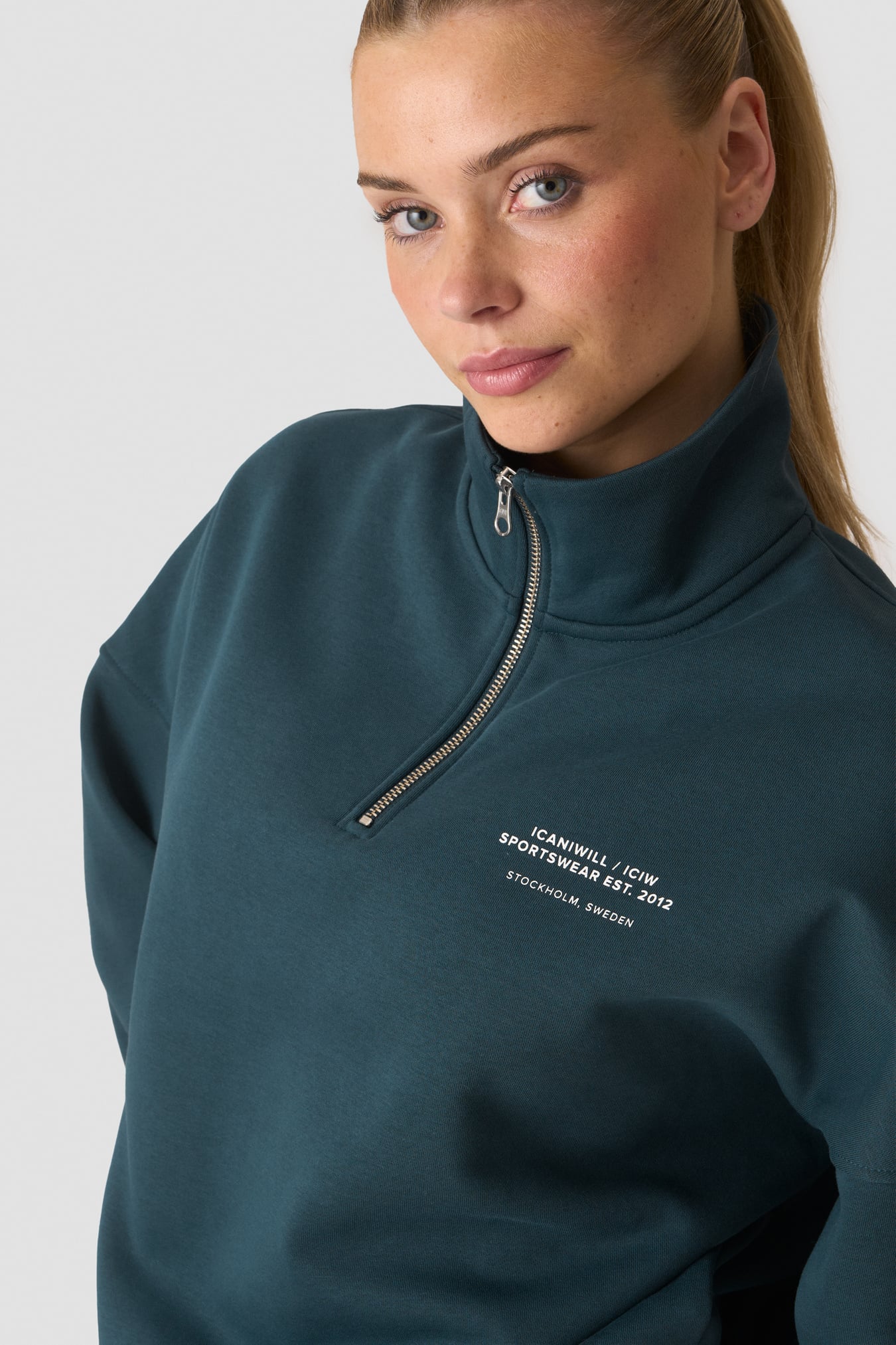 Everyday 1/4 Zip Crewneck Print Dark Dusty Teal - bilde 2