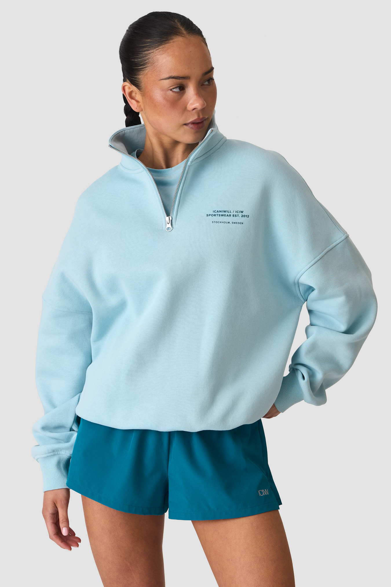 Everyday 1/4 Zip Crewneck Print W Baby Blue - image 2