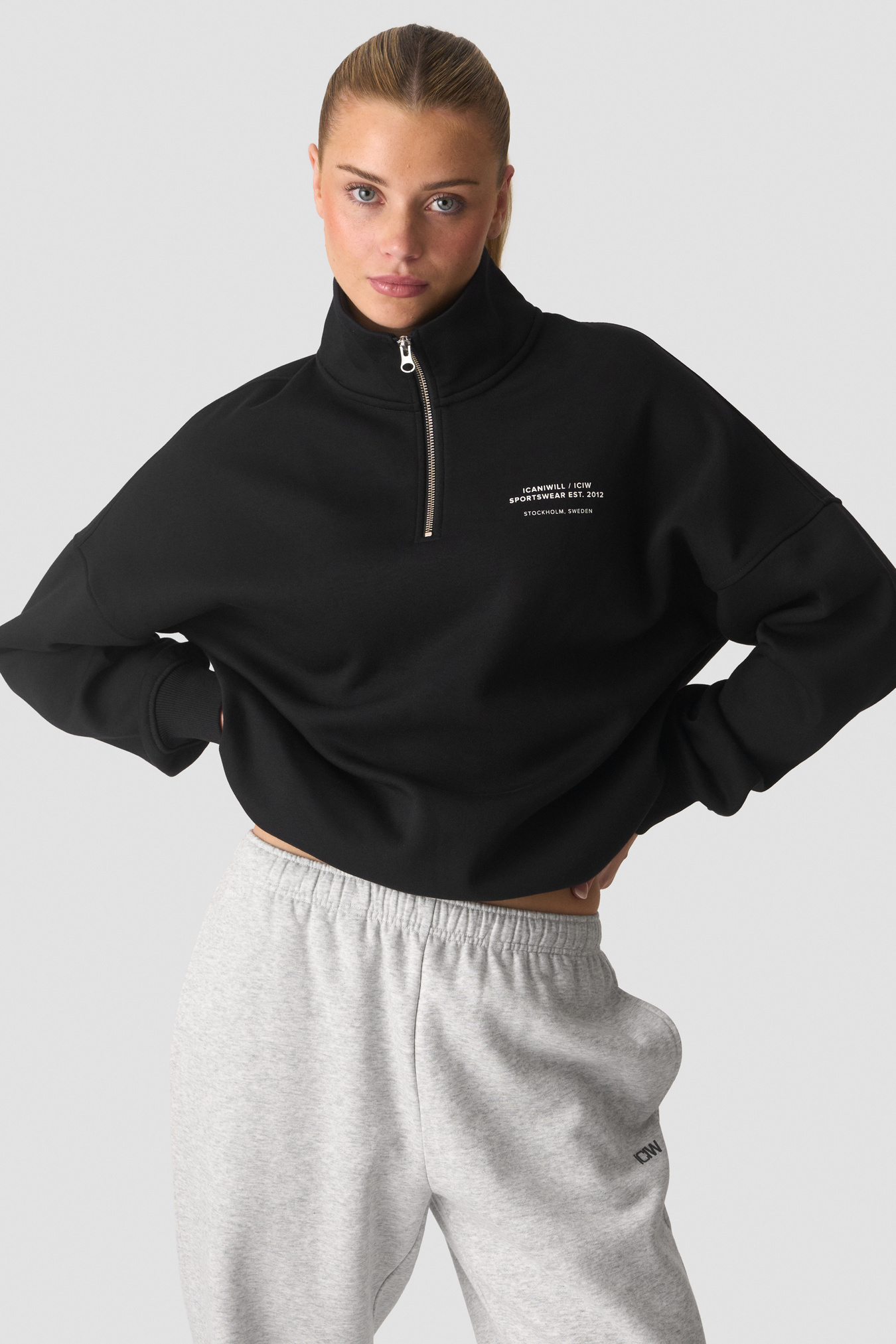 Everyday 1/4 Zip Crewneck Print Black - bilde 1