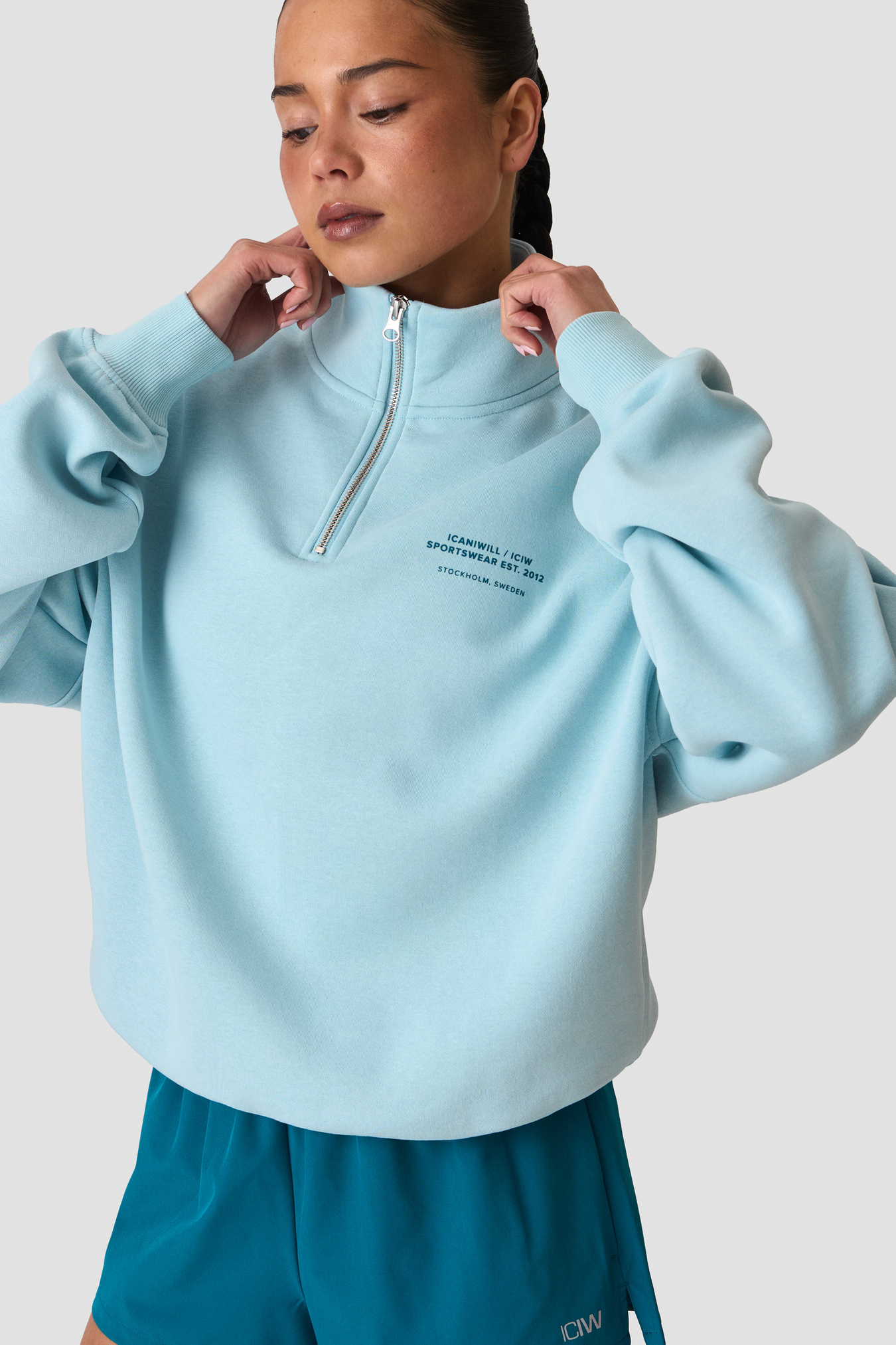 Everyday 1/4 Zip Crewneck Print W Baby Blue - image 1