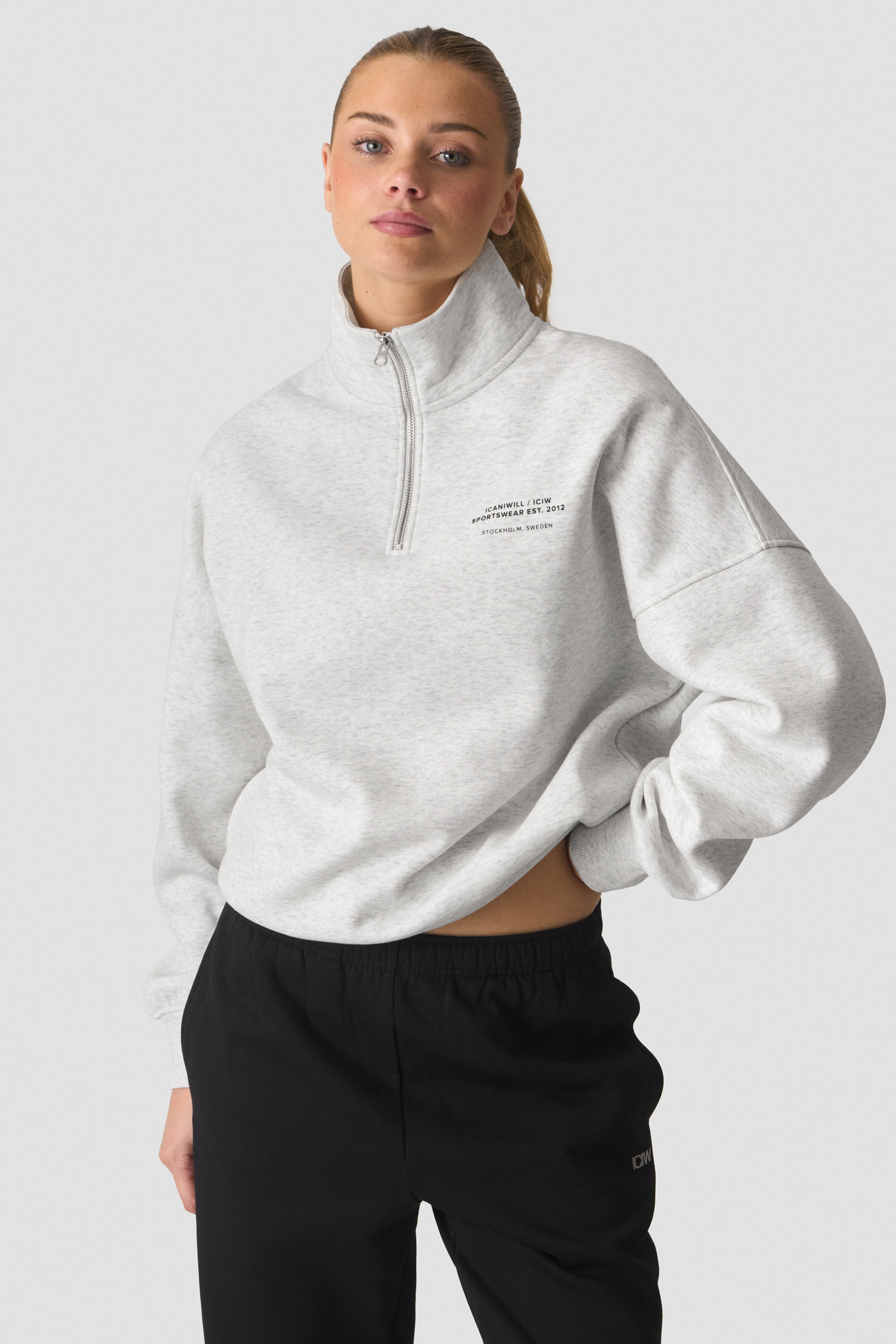 Everyday 1/4 Zip Crewneck Print White Melange - image 2
