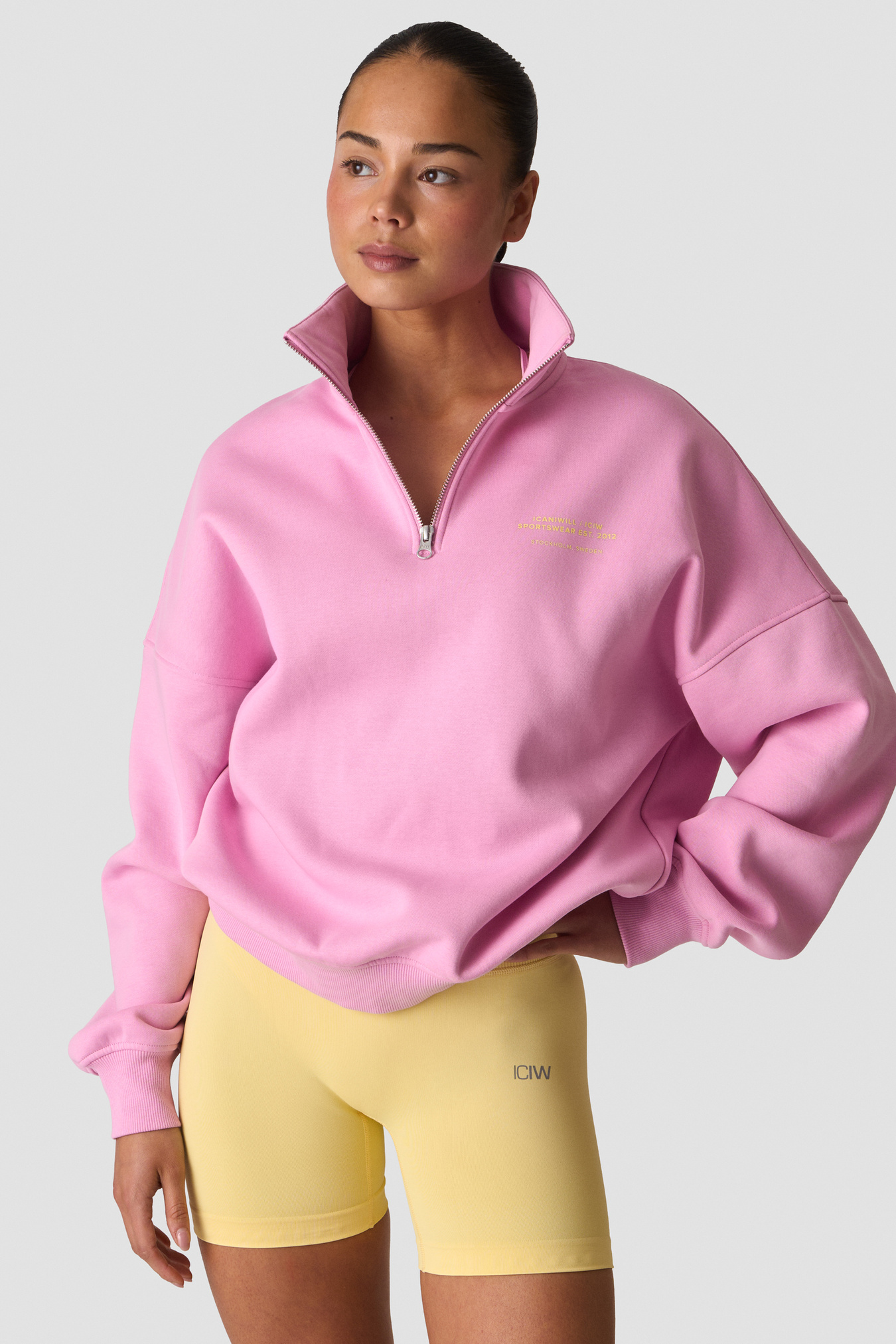 Everyday 1/4 Zip Crewneck Print Lavender Pink - image 1