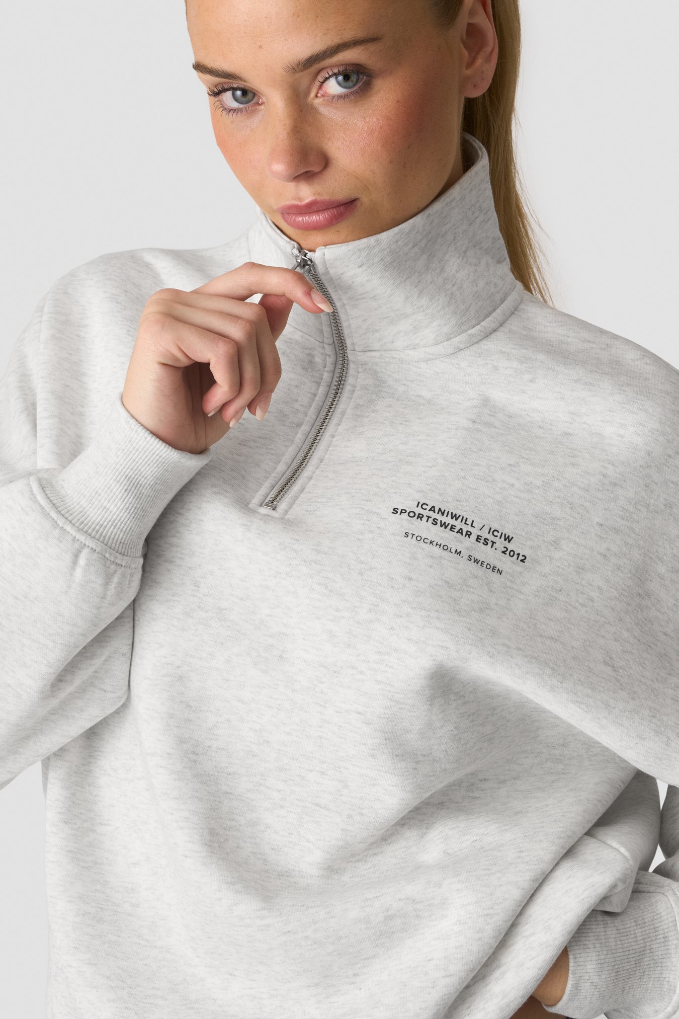 Everyday 1/4 Zip Crewneck Print White Melange - image 1