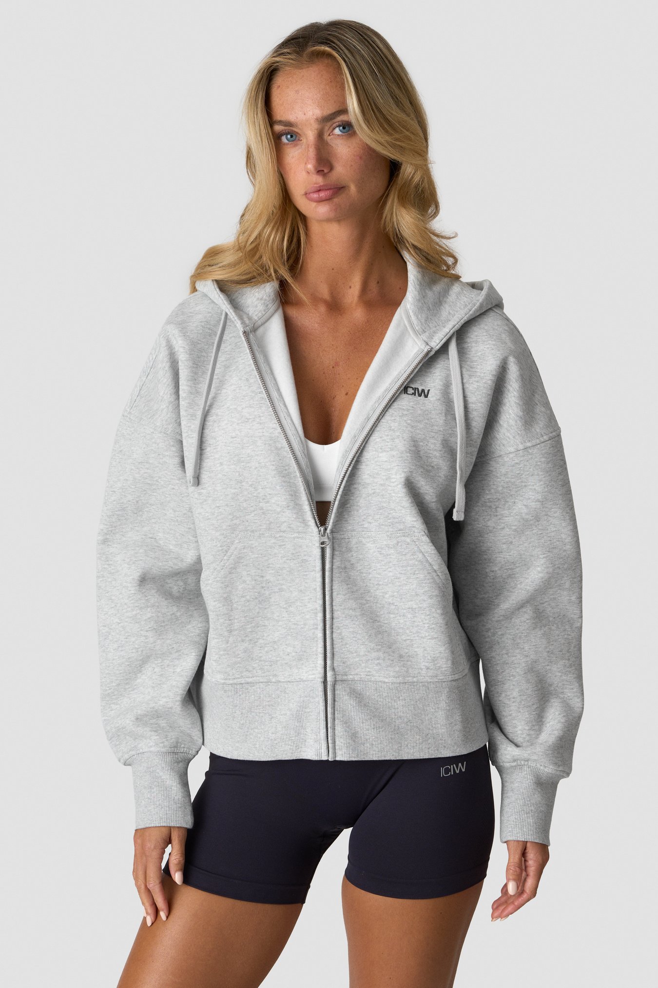 Everyday Boxy Zipper Hoodie Light Grey Melange - Bild 2
