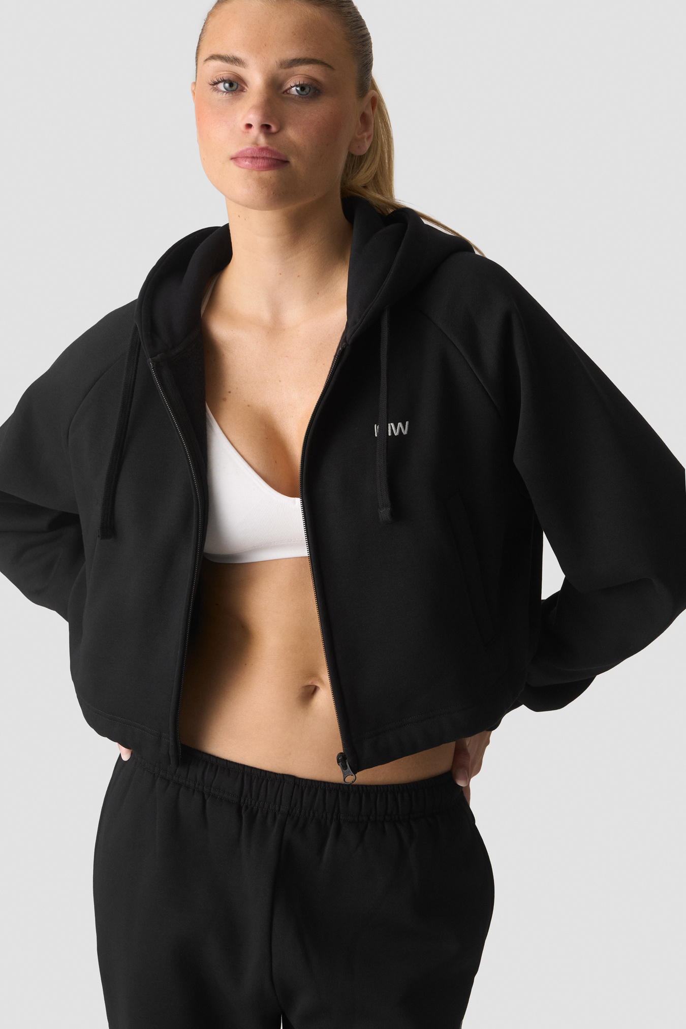 Everyday Cropped Zipper Hoodie Black - bild 2