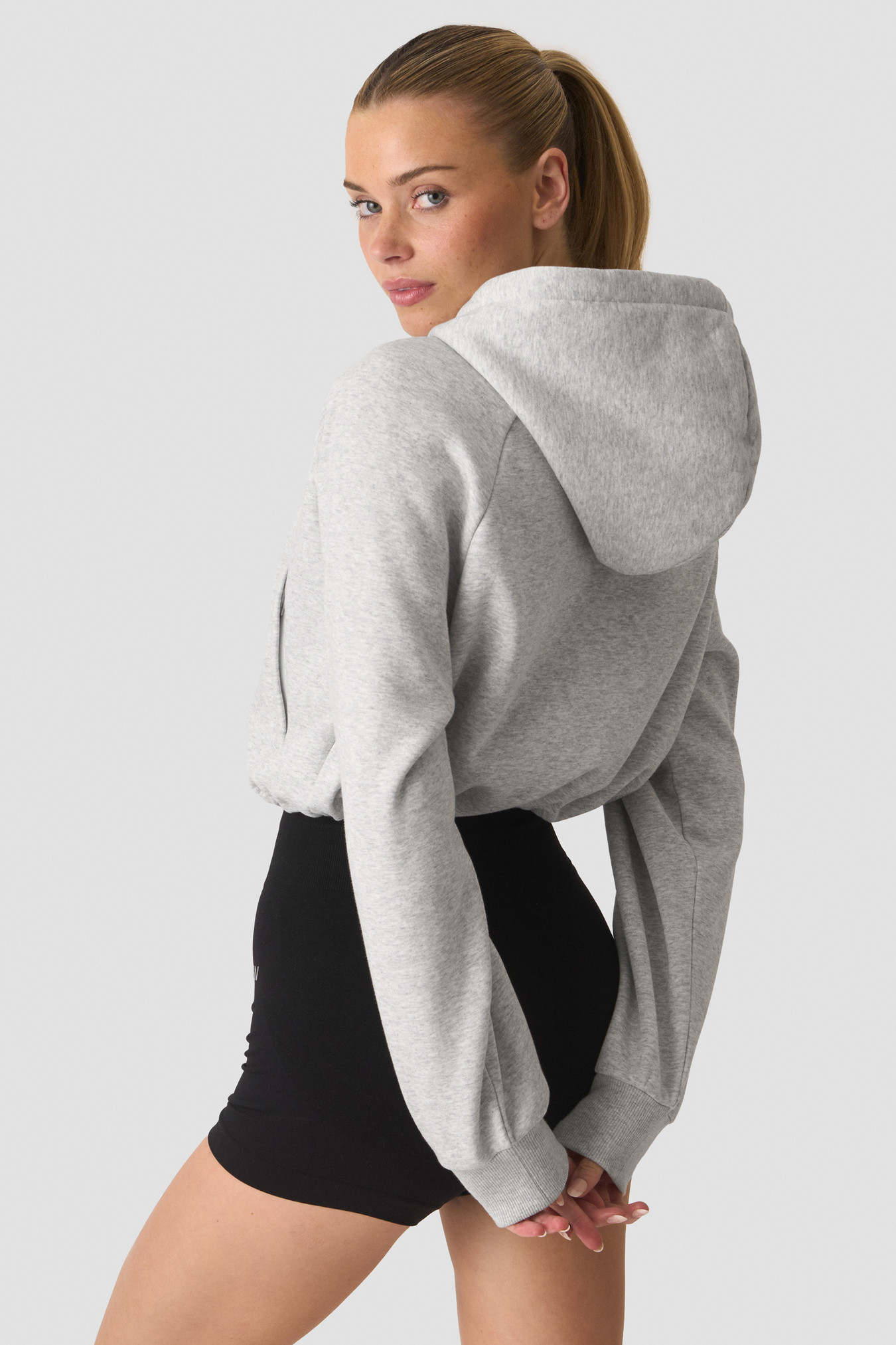 Everyday Cropped Zipper Hoodie Light Grey Melange - bild 3