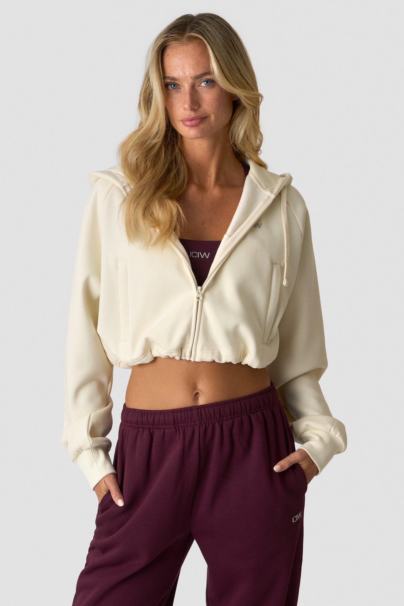Everyday Cropped Zipper Hoodie Cream - Bild 0