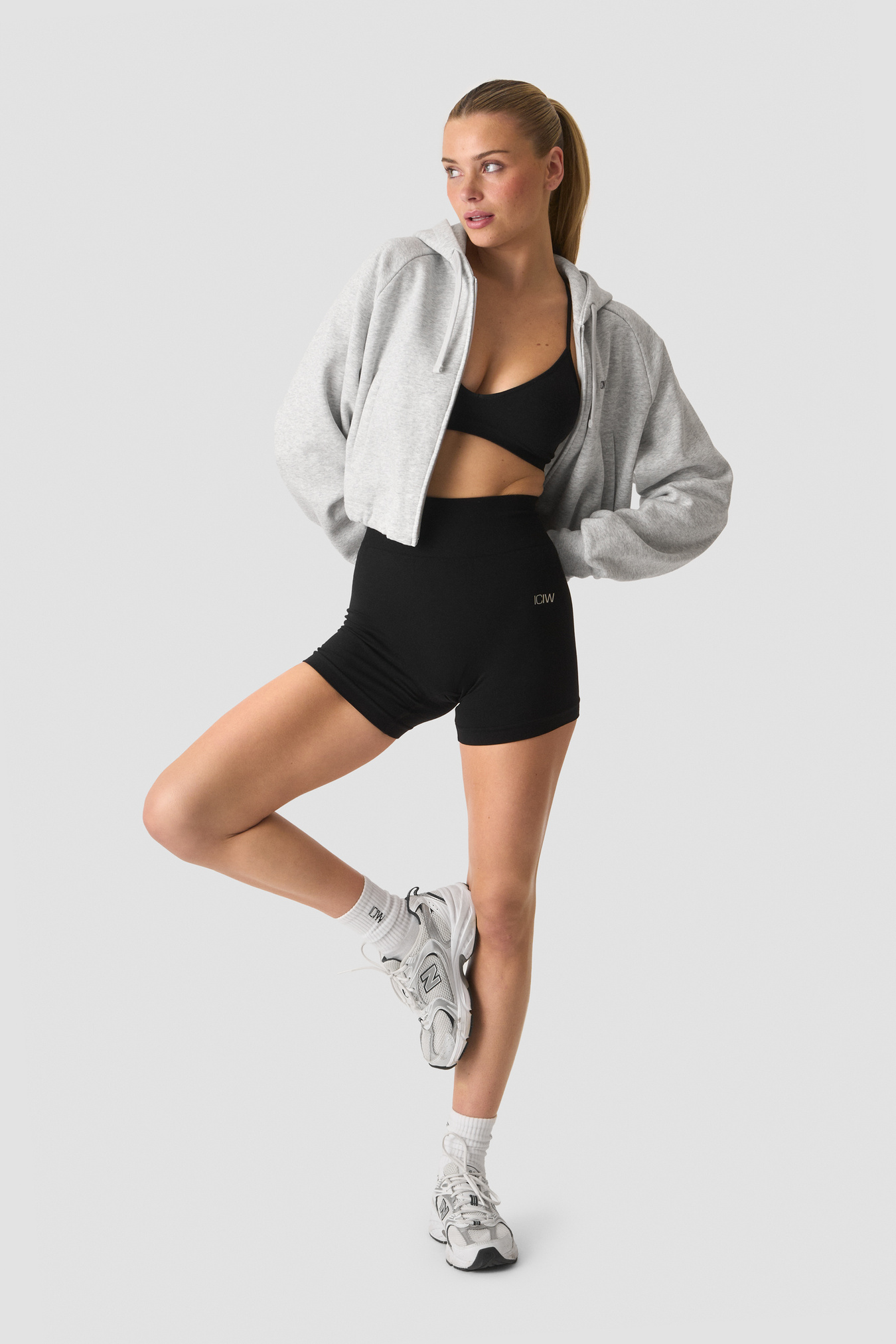 Everyday Cropped Zipper Hoodie Light Grey Melange - bild 2