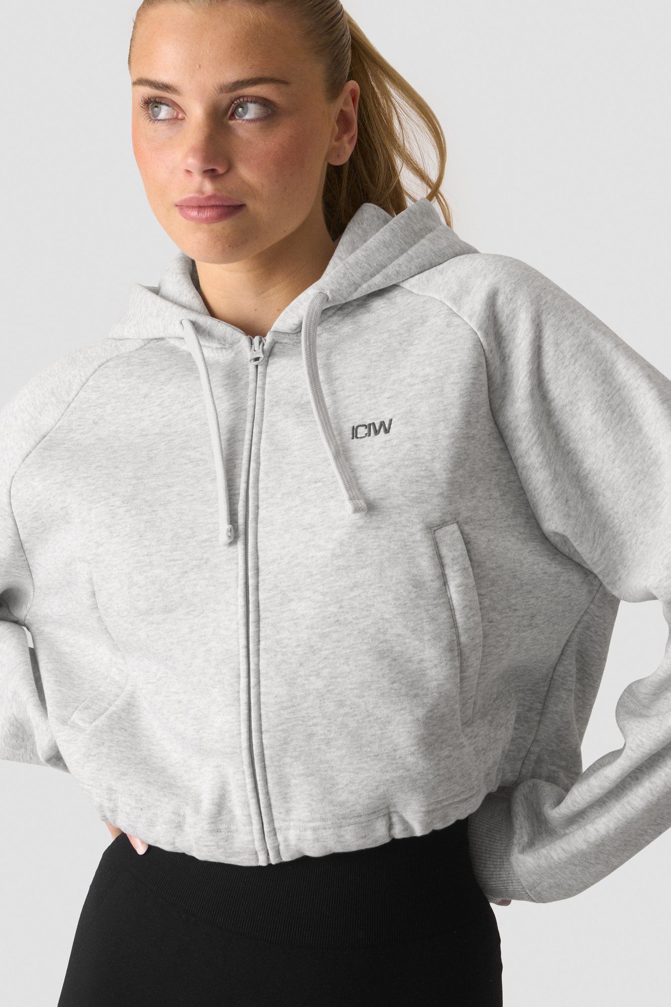 Everyday Cropped Zipper Hoodie Light Grey Melange - bild 1