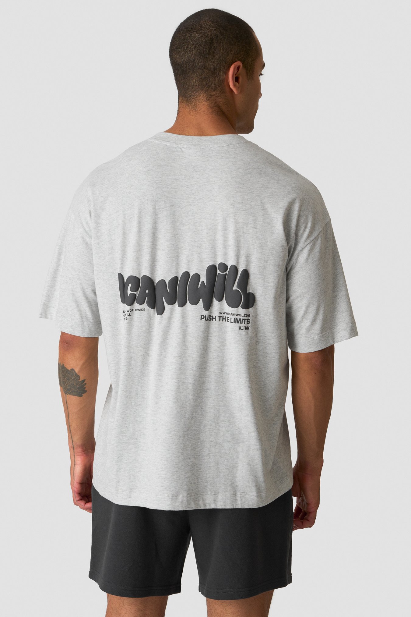 Everyday Oversized Cotton T-shirt Print Light Grey Melange - Bild 3