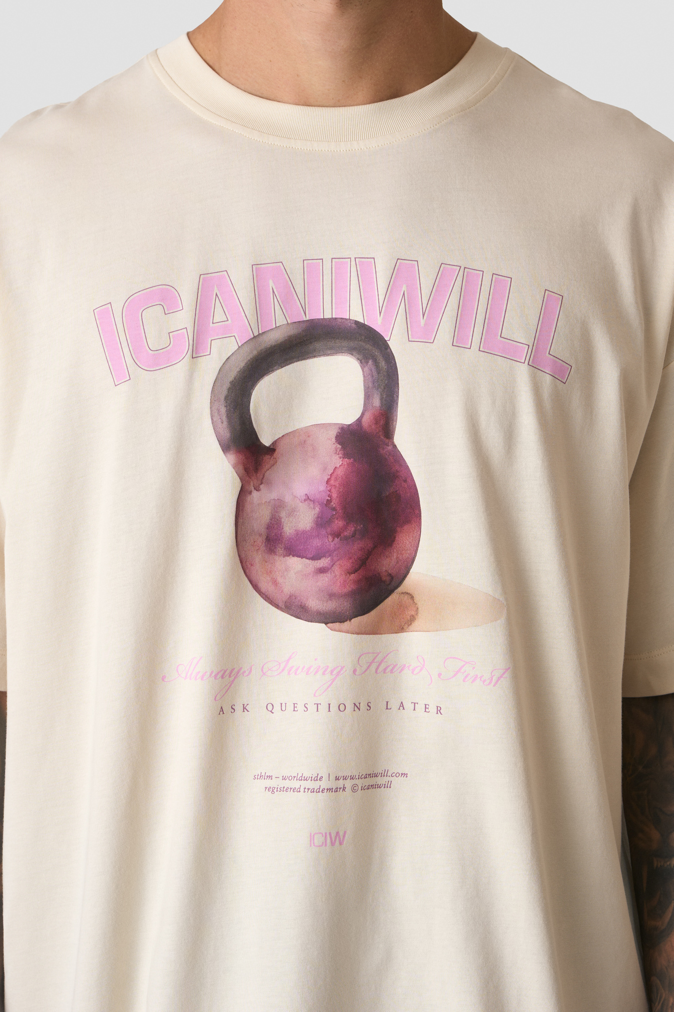 Everyday Oversized Cotton T-shirt Print Cream White - image 3