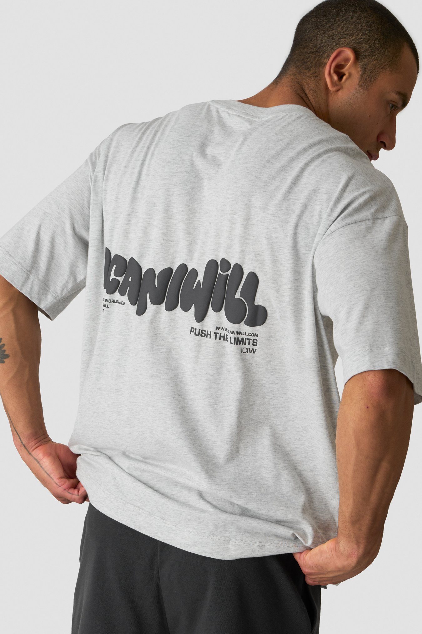 Everyday Oversized Cotton T-shirt Print Light Grey Melange - Bild 1