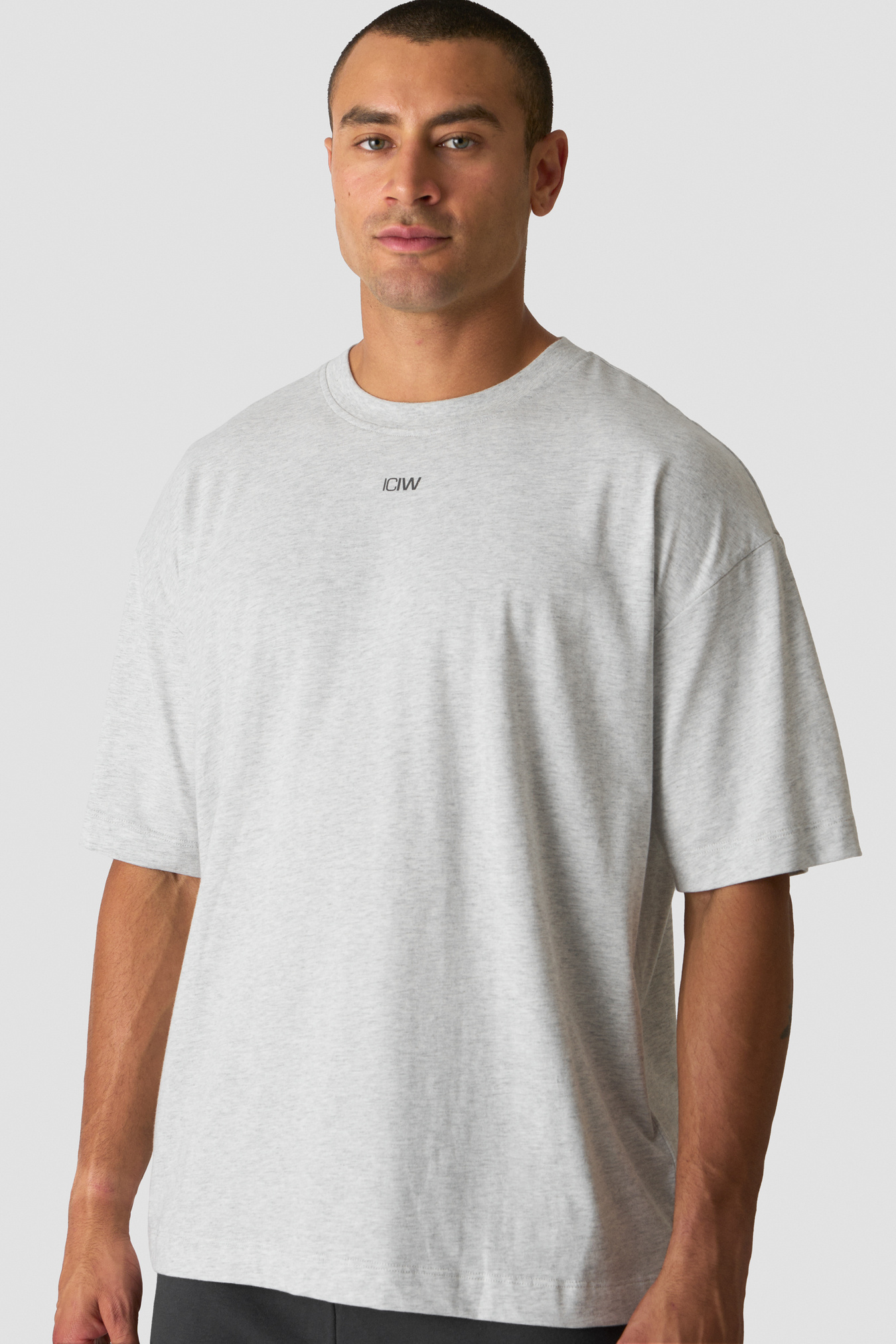 Everyday Oversized Cotton T-shirt Print Light Grey Melange - Bild 2