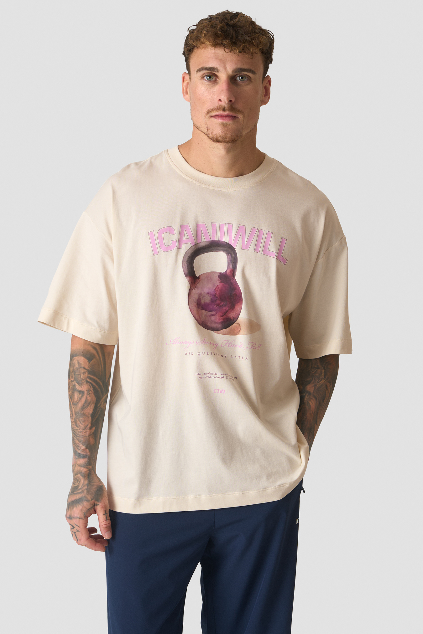 Everyday Oversized Cotton T-shirt Print Cream White - image 1