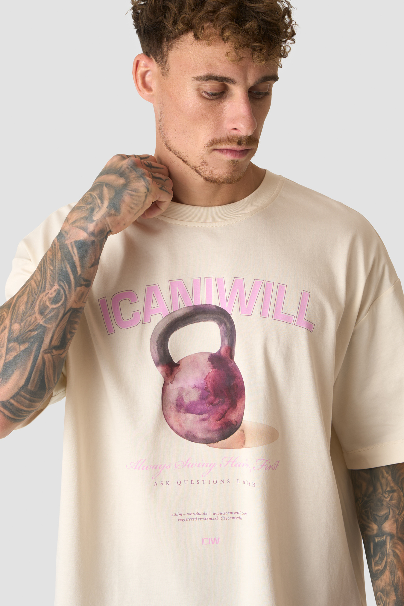 Everyday Oversized Cotton T-shirt Print Cream White - image 2