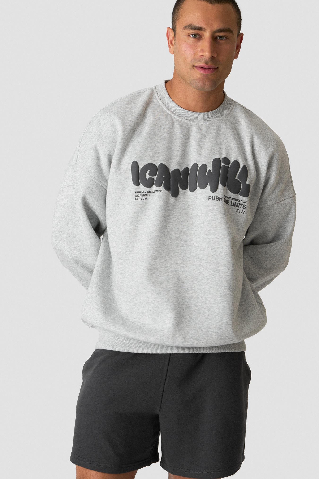 Everyday Relaxed Crewneck Print Light Grey Melange - kuva 1