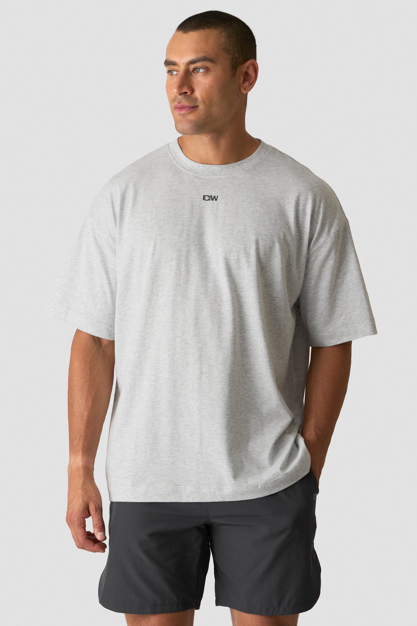 Everyday Oversized Cotton T-shirt Light Grey Melange - Bild 3