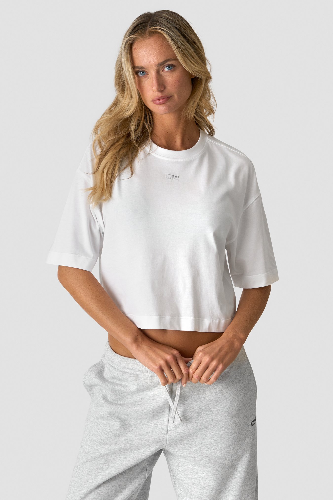 Everyday Cropped Cotton Tee White Snow - immagine $