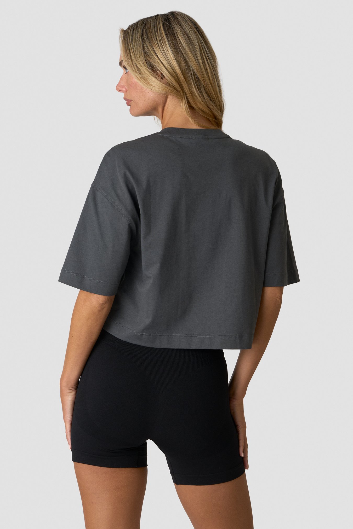 Everyday Cropped Cotton Tee Charcoal Grey - immagine $